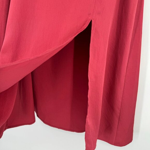 Express Red Midi Skirt Womens Size large High Waist Slit satin formal career new - Picture 3 of 9